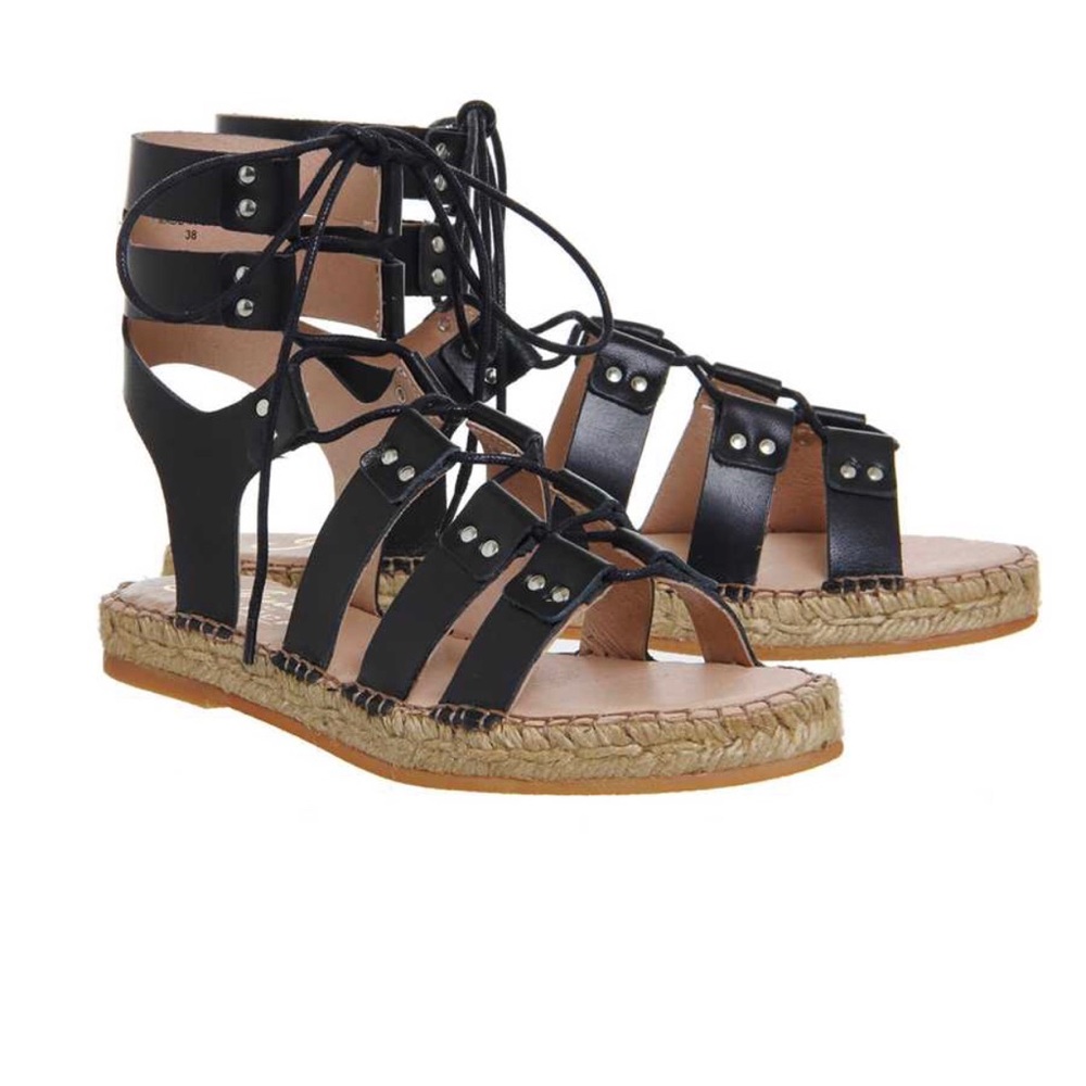 Gaimo Espadrilles Jacobo Black Lace up Sandal NWB